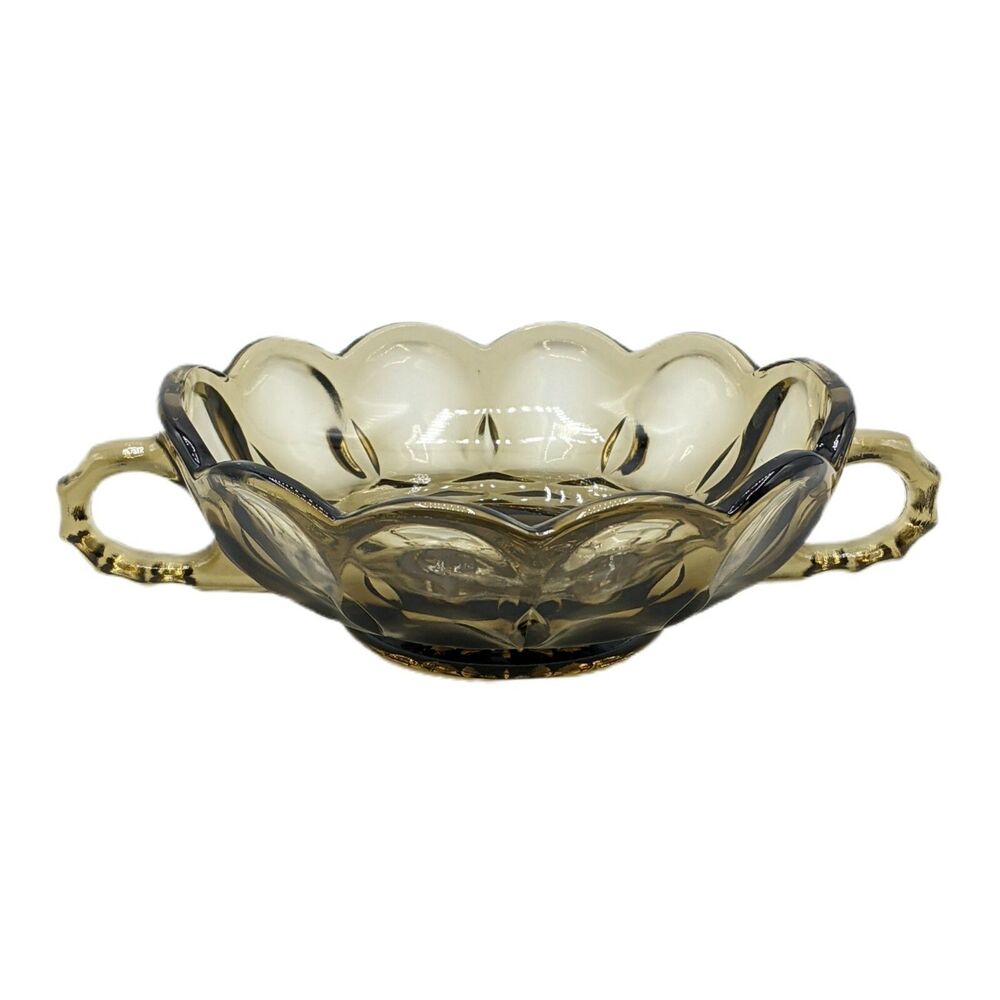 Vintage 1970s Anchor Hocking Fairfield Bowl Smokey Brown Glass Candy Dish